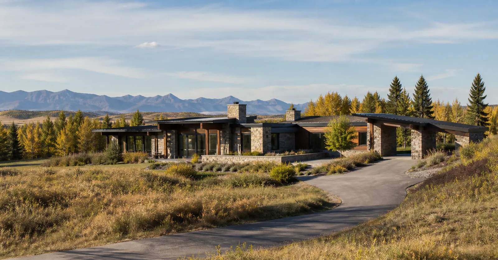 Low-profile acreage custom home set into the foothills west of Calgary