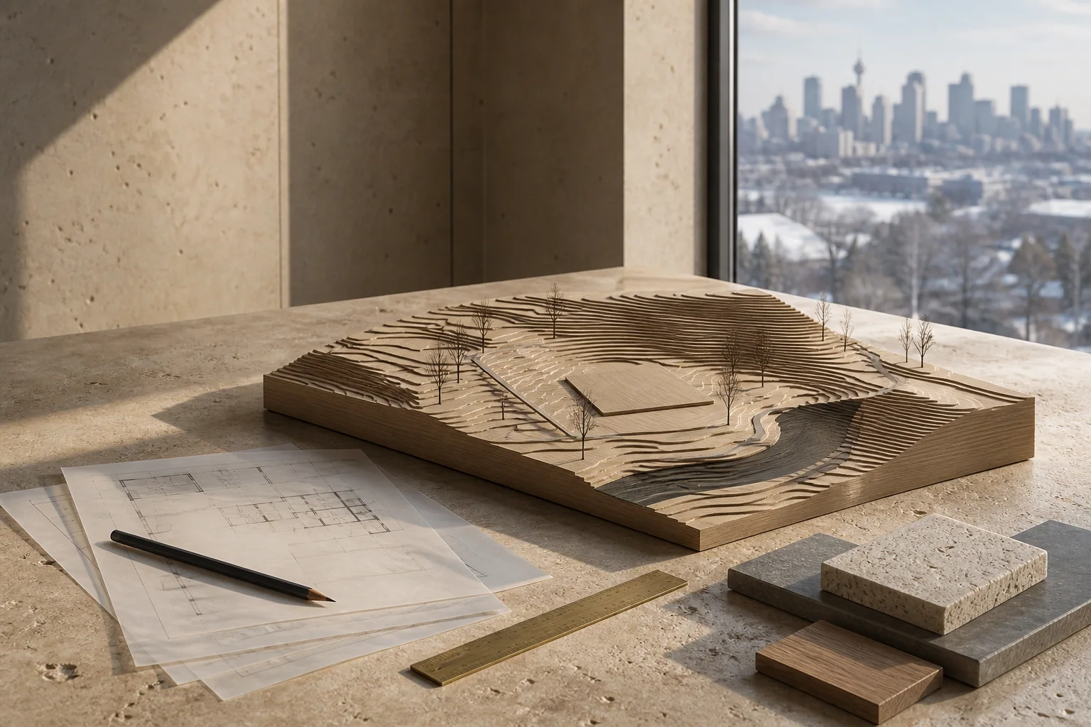 Topographic site model and custom home plans prepared before construction in Calgary