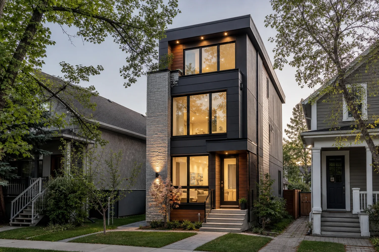 Modern infill design Calgary home on a narrow inner-city lot